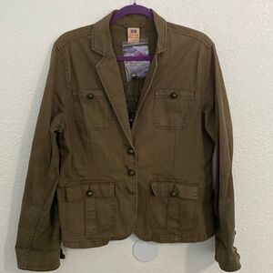 Faded Glory- Army green embroidered jean jacket- Size 16